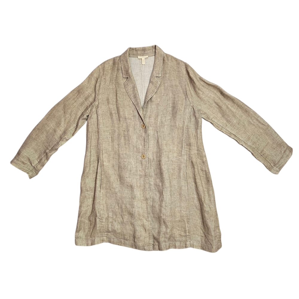 Eileen Fisher Beige 100% Organic Linen Button Down Jacket Breathable Coat L